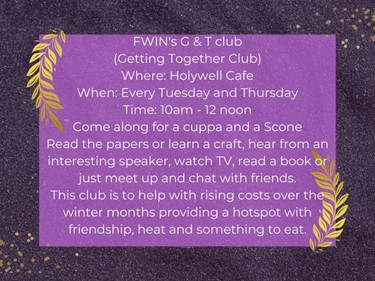 Come along for a cuppa and a scone. Read the papers or learn a craft, hear from an interesting speaker, watch TV, read a book or just meet up and chat with friends. This club is to help with rising costs over the winter months by providing a hotspot with friendship, heat and something to eat.
