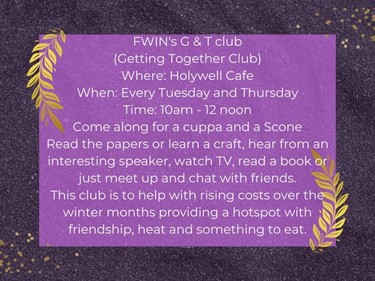Come along for a cuppa and a scone. Read the papers or learn a craft, hear from an interesting speaker, watch TV, read a book or just meet up and chat with friends. This club is to help with rising costs over the winter months by providing a hotspot with friendship, heat and something to eat.