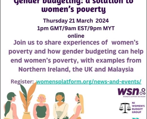 Join us to share experiences of women's poverty and how gender budgeting can help end women's poverty.