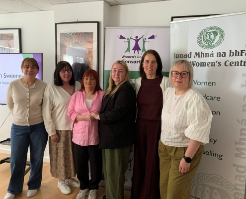 Speakers at the launch of the Mental Health Matters for Women report – Susan McCrory, Falls Women’s Centre, Karen Sweeney, Women’s Support Network, Carmel Martin, Falls Women’s Centre, Lee-Ann Sturgeon, Falls Women’s Centre, Siobhán Harding, Women’s Support Network and Karen Hall, Mental Health Foundation